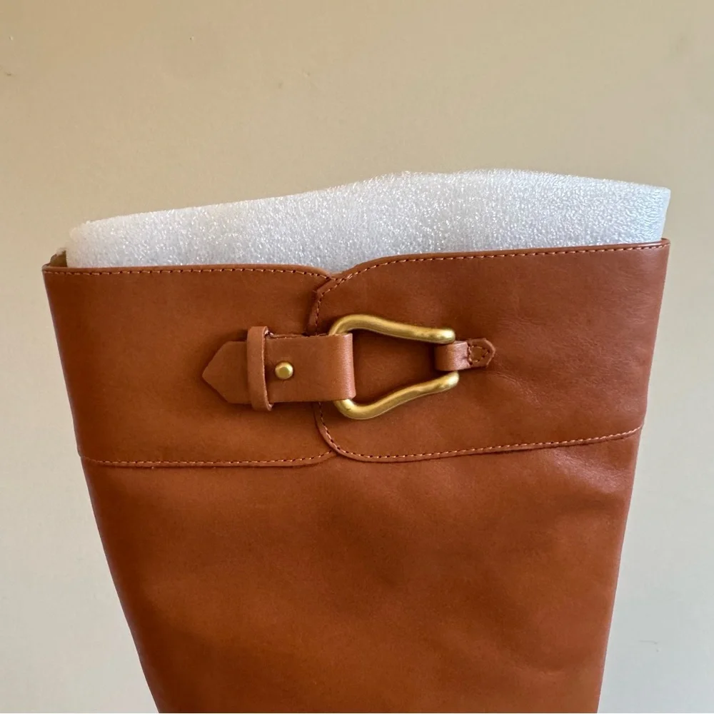 Vince Camuto Boots ANDALIAN Wide Calf Leather Riding Golden Walnut NEW